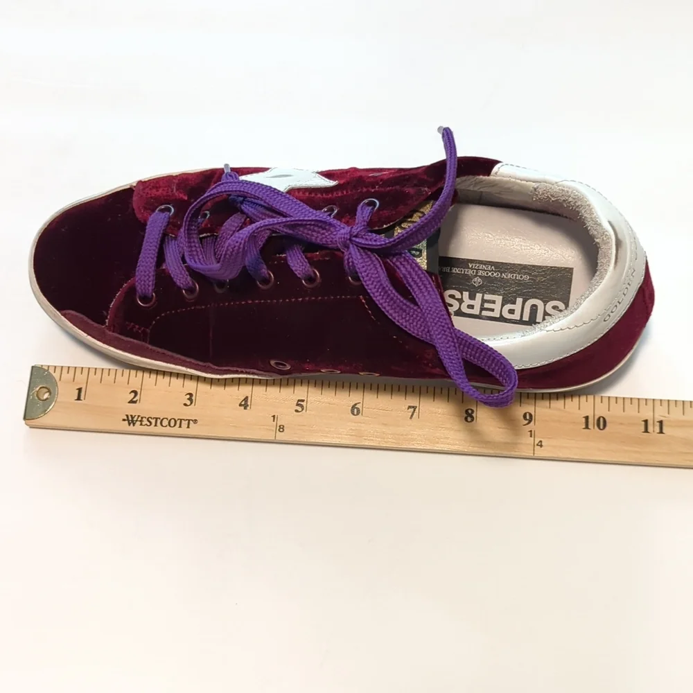AUTHENTIC Golden Goose Superstar Sneaker in Bordeaux Velvet & White Star - Picture 13 of 15
